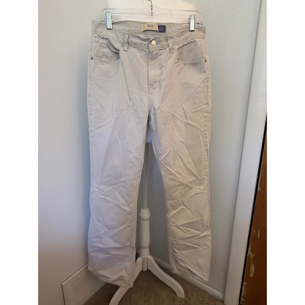 Vintage 2002 Gap Flare Jeans Khaki Beige 100% Cotton Y2K Pants 10 Regular